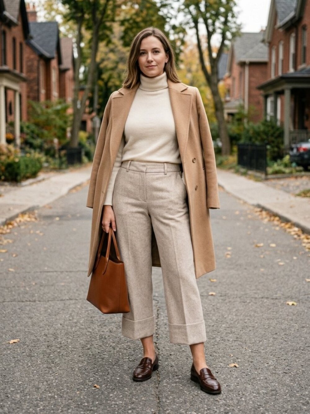 L'OFFICIEL NWOT Wool Blend Cropped Cuffed Pants Beige Made in Canada Academia 8